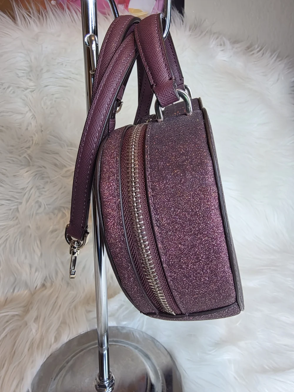Kate Spade NWOT Plum Glitter Heart Mini Top-Handle  Crossbody Bag Includes Strap